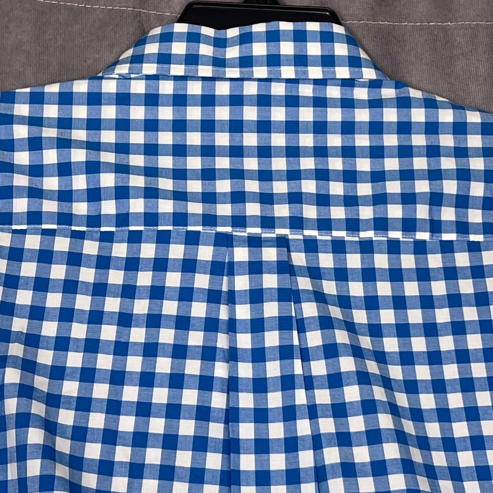 Greg Norman Button Down Shirt Mens L Teal Gingham Excellent Stretch Shark Logo - Picture 5 of 11